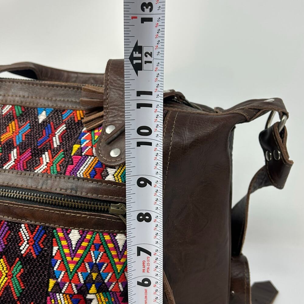 Large Handbag Crossbody Guatelmalan Leather Embroidered Colorful Huipil Artisan - Picture 6 of 11